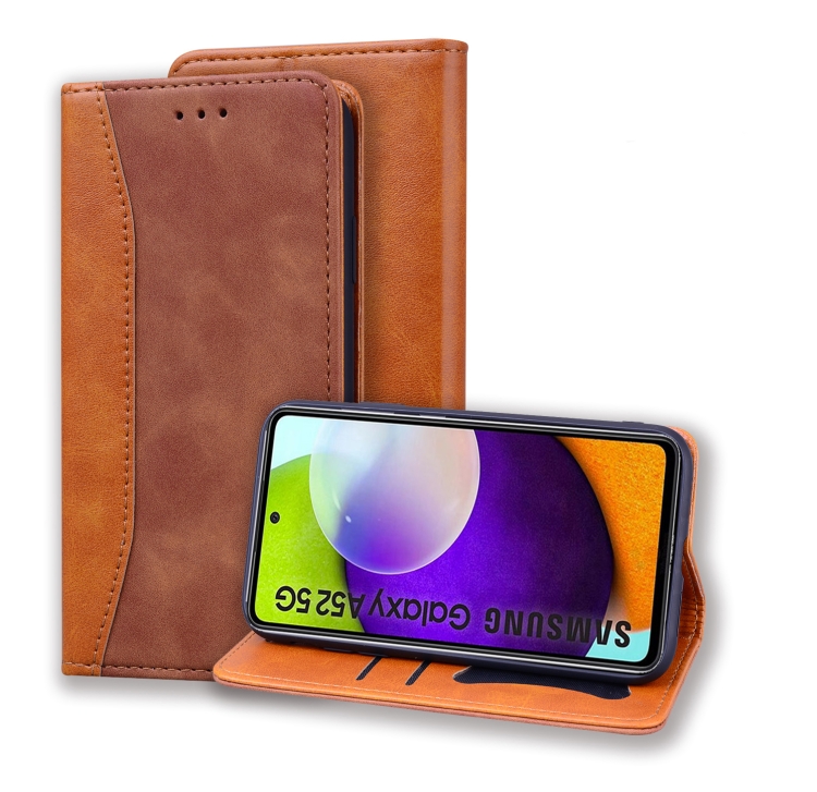 

For Samsung Galaxy A52 5G / 4G Business Stitching Horizontal Flip Leather Case with Double Folding & Bracket & Card Slots & Photo Frame & Wallet(Brown)