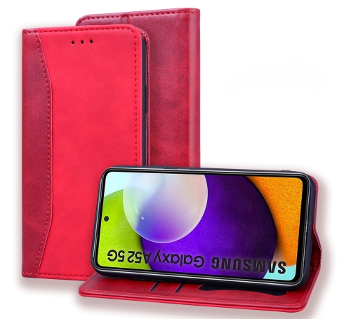 

For Samsung Galaxy A52 5G / 4G Business Stitching Horizontal Flip Leather Case with Double Folding & Bracket & Card Slots & Photo Frame & Wallet(Red)