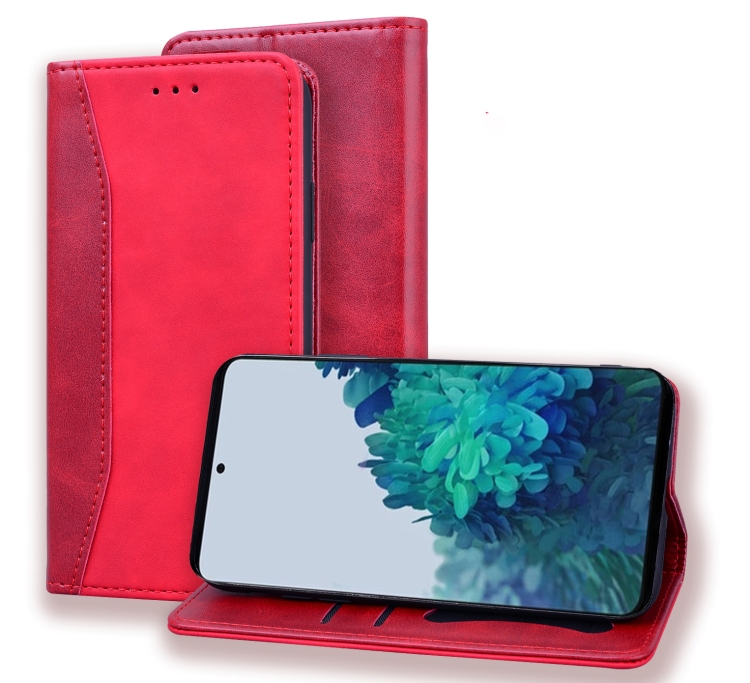 

For Samsung Galaxy S21 Ultra 5G Business Stitching Horizontal Flip Leather Case with Double Folding & Bracket & Card Slots & Photo Frame & Wallet(Red)