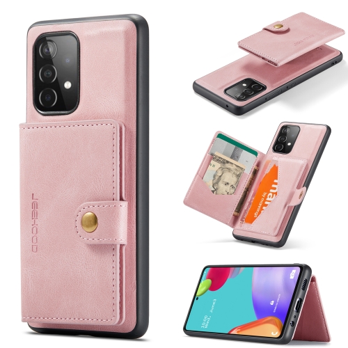

For Samsung Galaxy A52 5G / 4G JEEHOOD Retro Magnetic Detachable Protective Case with Wallet & Card Slot & Holder(Pink)