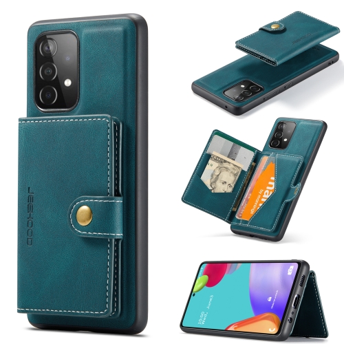 

For Samsung Galaxy A52 5G / 4G JEEHOOD Retro Magnetic Detachable Protective Case with Wallet & Card Slot & Holder(Blue)