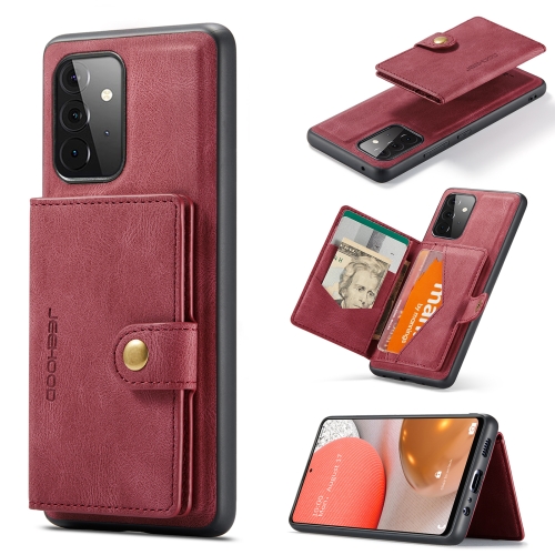 

For Samsung Galaxy A72 5G / 4G JEEHOOD Retro Magnetic Detachable Protective Case with Wallet & Card Slot & Holder(Red)