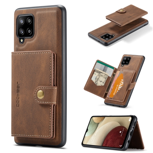 

For Samsung Galaxy A12 5G JEEHOOD Retro Magnetic Detachable Protective Case with Wallet & Card Slot & Holder(Brown)