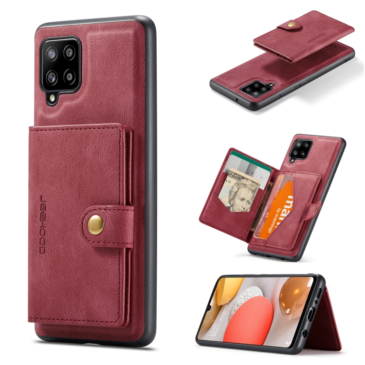 

For Samsung Galaxy A42 5G JEEHOOD Retro Magnetic Detachable Protective Case with Wallet & Card Slot & Holder(Red)