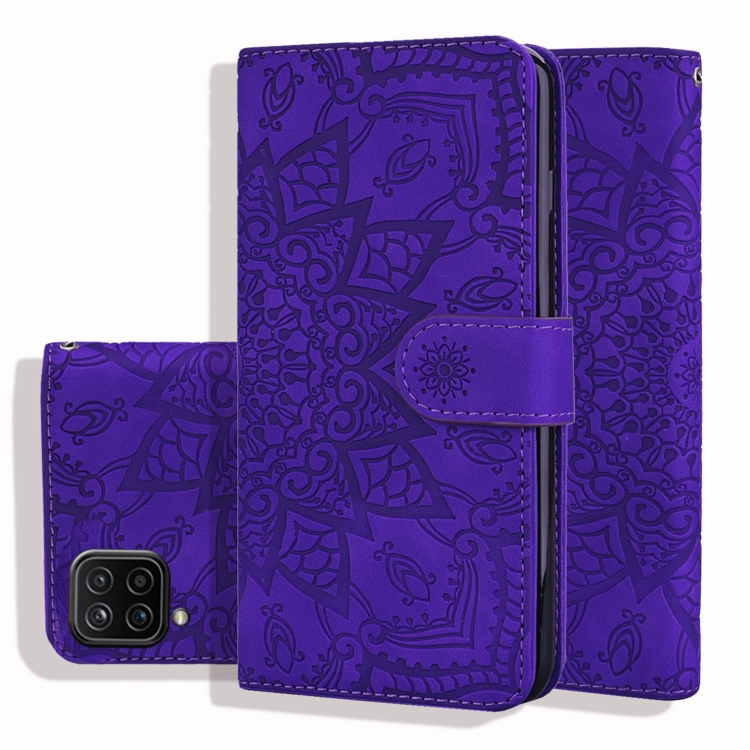 

Embossed Sunflower Pattern Horizontal Flip PU Leather Case with Holder & Card Slots & Wallet & Lanyard For Samsung Galaxy A12(Purple)