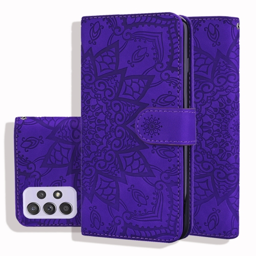 

Embossed Sunflower Pattern Horizontal Flip PU Leather Case with Holder & Card Slots & Wallet & Lanyard For Samsung Galaxy A52 5G(Purple)