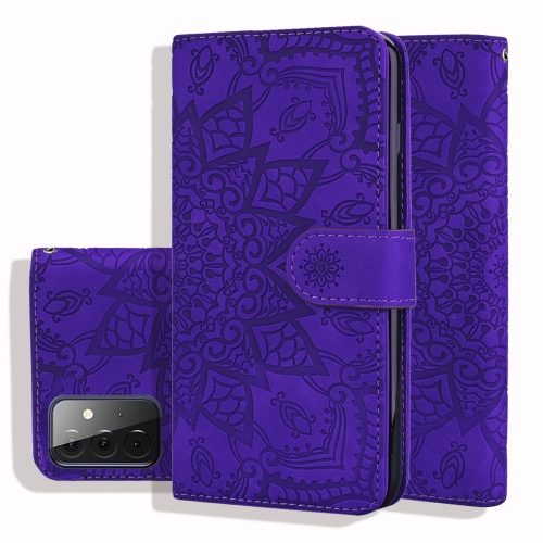 

Embossed Sunflower Pattern Horizontal Flip PU Leather Case with Holder & Card Slots & Wallet & Lanyard For Samsung Galaxy A72 5G(Purple)