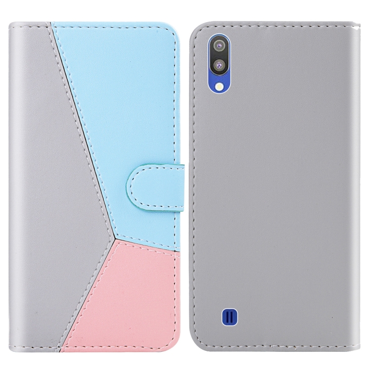 

For Galaxy A10 / M10 Tricolor Stitching Horizontal Flip TPU + PU Leather Case with Holder & Card Slots & Wallet(Grey)