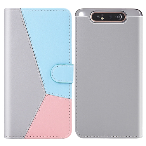 

For Galaxy A80 / A90 Tricolor Stitching Horizontal Flip TPU + PU Leather Case with Holder & Card Slots & Wallet(Grey)