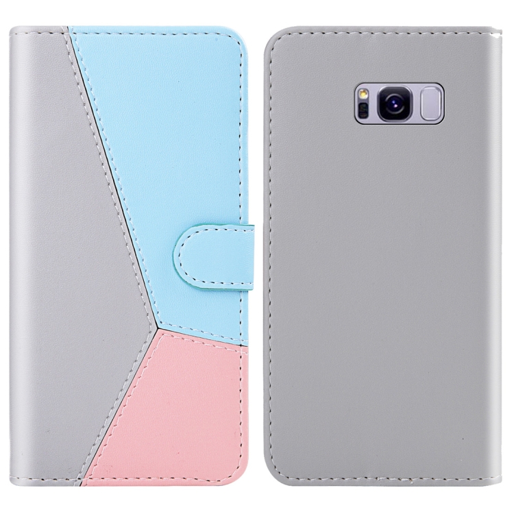 

For Galaxy S8 Tricolor Stitching Horizontal Flip TPU + PU Leather Case with Holder & Card Slots & Wallet(Grey)