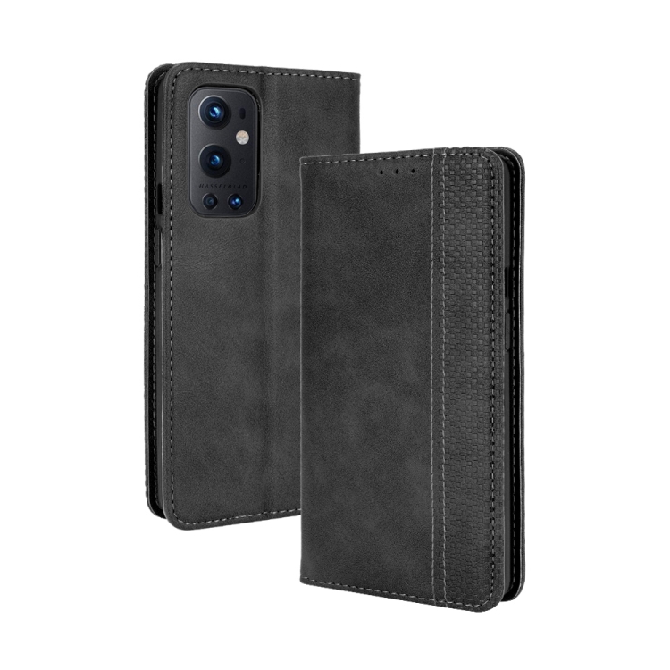 

For OnePlus 9 Pro Magnetic Buckle Retro Crazy Horse Texture Horizontal Flip Leather Case with Holder & Card Slots & Photo Frame(Black)