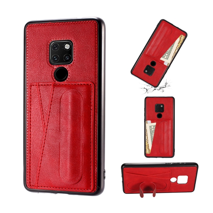 

For Huawei Mate 20 Shockproof PC + PU Protective Case with Spring Holder & Card Slot(Red)