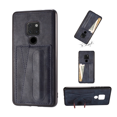 

For Huawei Mate 20 Shockproof PC + PU Protective Case with Spring Holder & Card Slot(Blue)