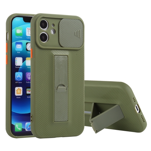 

Sliding Lens Cover Design Protective Case with Invisible Holder For iPhone 12 mini(Green)