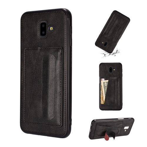 

For Galaxy J8 (2018) Shockproof PC + PU Protective Case with Spring Holder & Card Slot(Black)