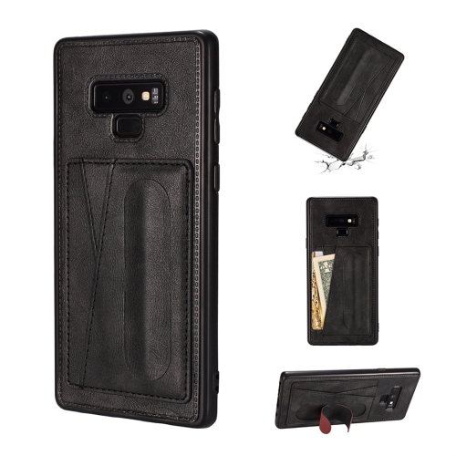 

For Galaxy Note 9 Shockproof PC + PU Protective Case with Spring Holder & Card Slot(Black)