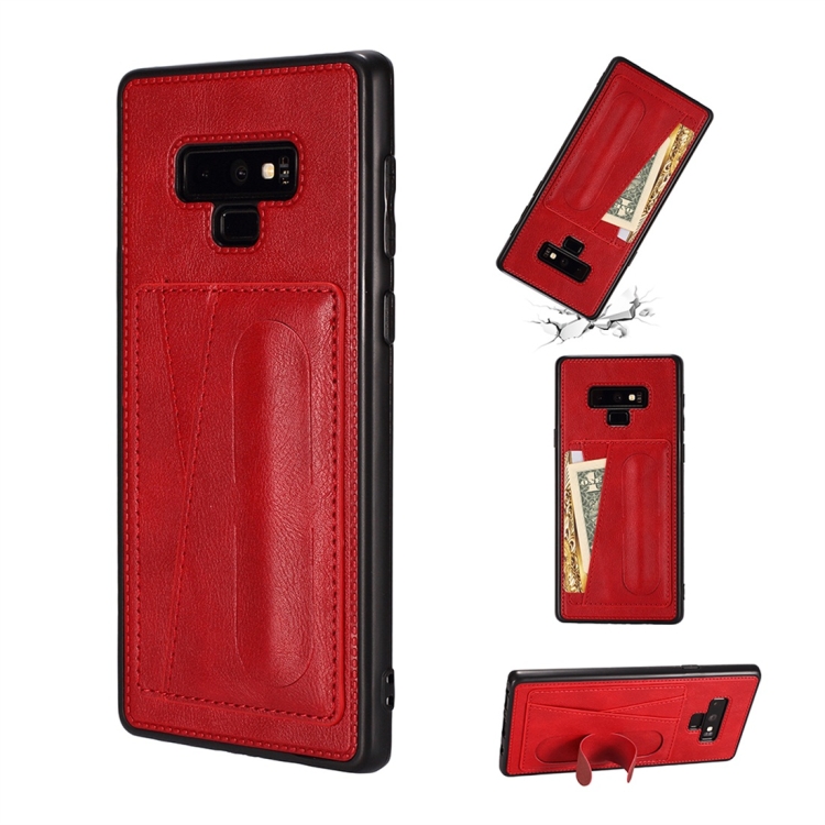 

For Galaxy Note 8 Shockproof PC + PU Protective Case with Spring Holder & Card Slot(Red)