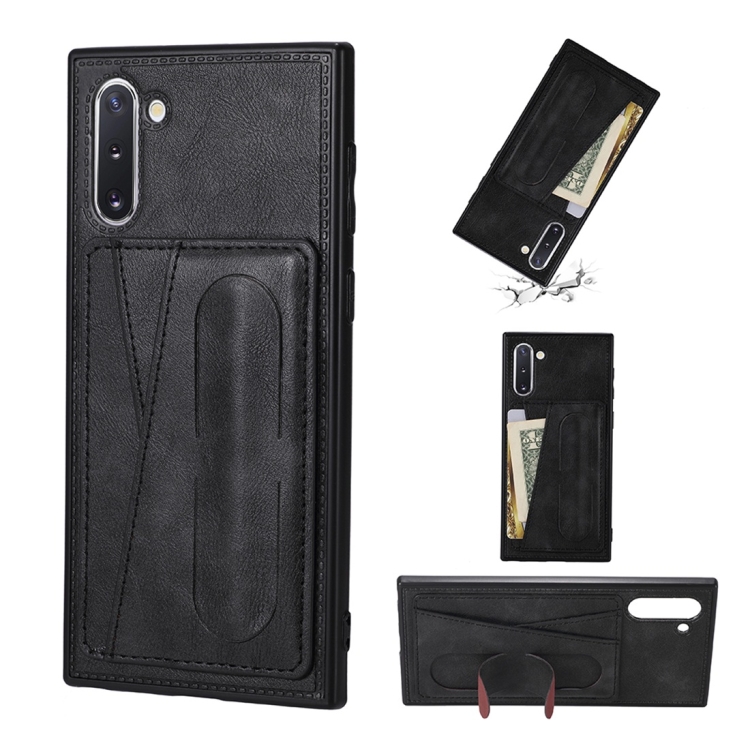 

For Galaxy Note 10 Shockproof PC + PU Protective Case with Spring Holder & Card Slot(Black)
