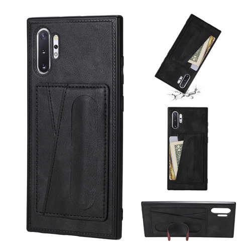 

For Galaxy Note 10+ Shockproof PC + PU Protective Case with Spring Holder & Card Slot(Black)