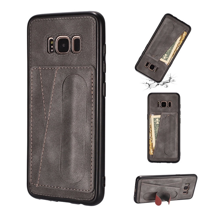 

For Galaxy S8+ Shockproof PC + PU Protective Case with Spring Holder & Card Slot(Grey)