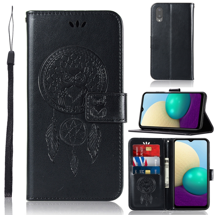 

For Samsung Galaxy A02 (EU Version) Wind Chime Owl Embossing Pattern Horizontal Flip Leather Case with Holder & Card Slots & Wallet(Black)