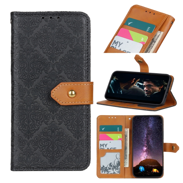 

For Xiaomi Redmi Note 10 Pro European Floral Embossed Copper Buckle Horizontal Flip PU Leather Case with Holder & Card Slots & Wallet & Photo Frame(Black)