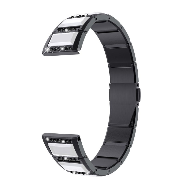 

For Samsung Galaxy Watch 42mm Stainless Steel Diamond Encrusted Replacement Watchbands(Black+White)