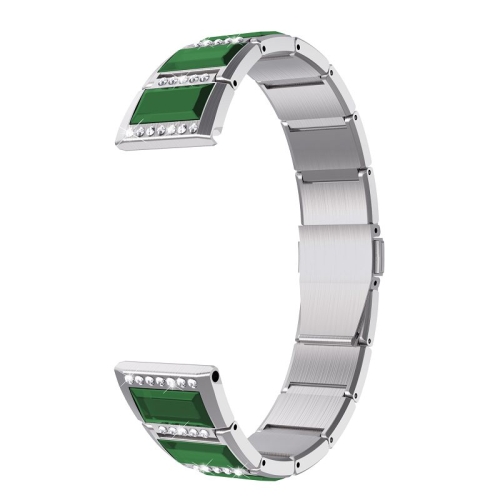 

For Samsung Galaxy Watch 3 45mm Active Stainless Steel Diamond Encrusted Replacement Watchbands(Silver+Green)