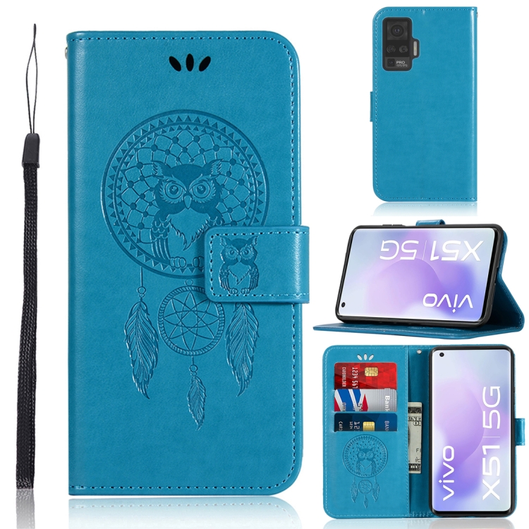 

For vivo X51 5G Wind Chime Owl Embossing Pattern Horizontal Flip Leather Case with Holder & Card Slots & Wallet(Blue)