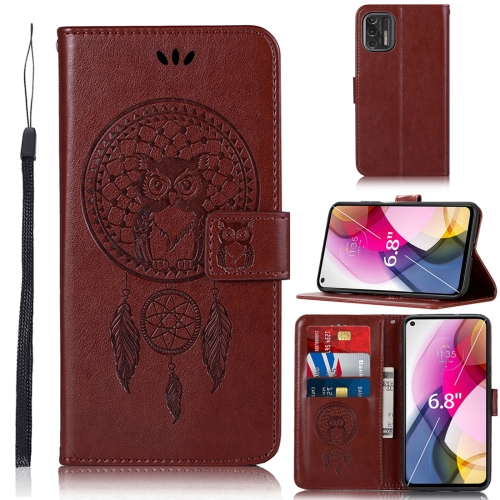 

For Motorola Moto G Stylus (2021) Wind Chime Owl Embossing Pattern Horizontal Flip Leather Case with Holder & Card Slots & Wallet(Brown)