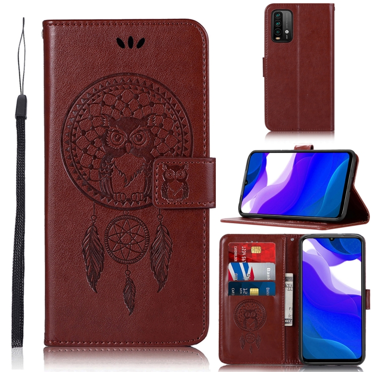 

For Xiaomi Redmi Note 9 4G Wind Chime Owl Embossing Pattern Horizontal Flip Leather Case with Holder & Card Slots & Wallet(Brown)