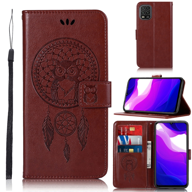 

For Xiaomi Mi 10 Lite 5G Wind Chime Owl Embossing Pattern Horizontal Flip Leather Case with Holder & Card Slots & Wallet(Brown)
