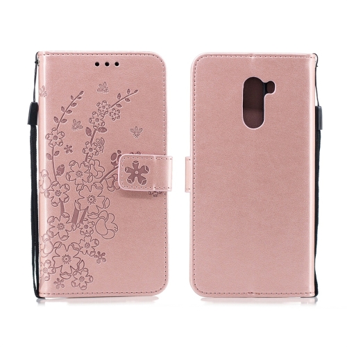 

For Xiaomi Pocophone F1 Plum Flowers Pattern Horizontal Flip Leather Case with Holder & Card Slots & Wallet & Lanyard(Rose Gold)