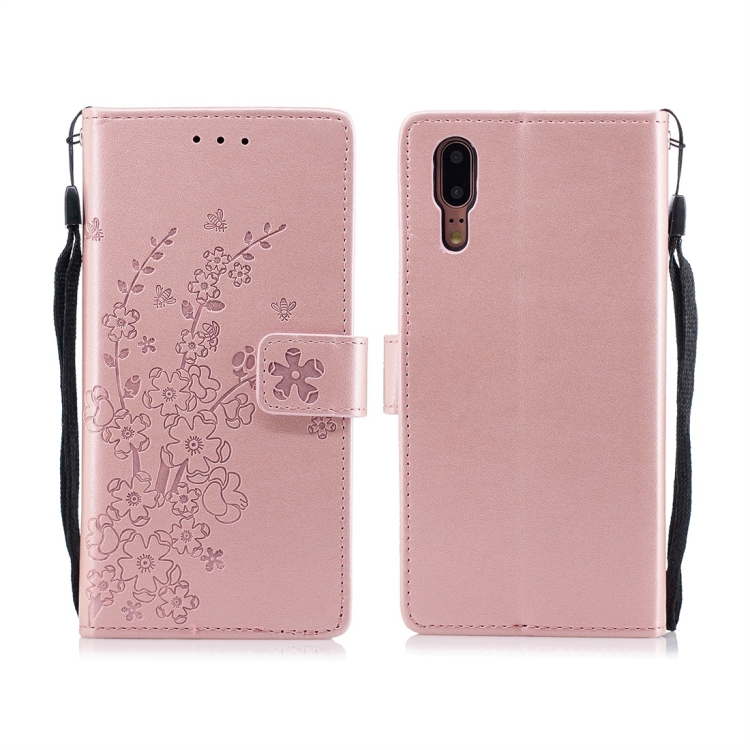 

For Huawei P20 Plum Flowers Pattern Horizontal Flip Leather Case with Holder & Card Slots & Wallet & Lanyard(Rose Gold)