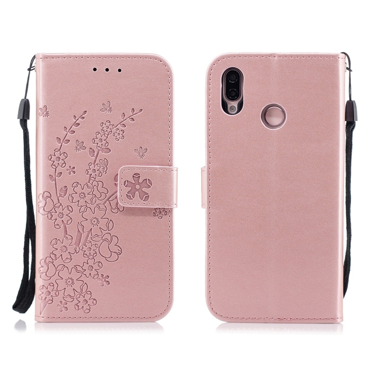 

For Huawei P20 Lite Plum Flowers Pattern Horizontal Flip Leather Case with Holder & Card Slots & Wallet & Lanyard(Rose Gold)