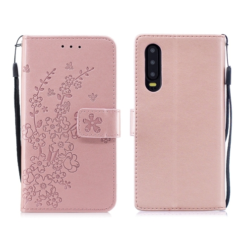 

For Huawei P30 Plum Flowers Pattern Horizontal Flip Leather Case with Holder & Card Slots & Wallet & Lanyard(Rose Gold)