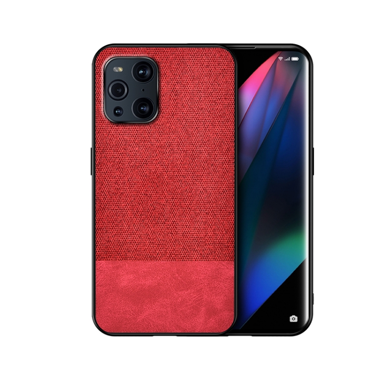 

For OPPO Find X3 Shockproof Splicing PU + Cloth Protective Case(Stitching Red)