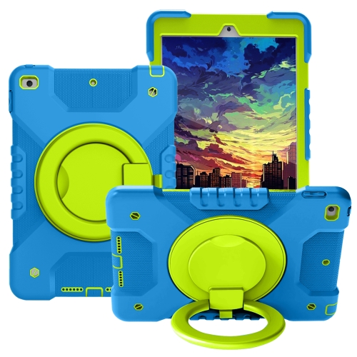 

Shockproof Colorful Silicone + PC Protective Case with Holder & Shoulder Strap & Pen Slot For iPad 10.2 (2019) & (2020) (Blue + Grass Green)