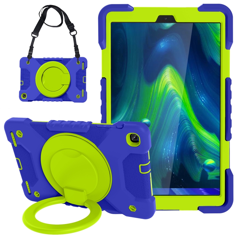 

For Samsung Galaxy Tab A 10.1 (2019) T510 / T515 Shockproof Colorful Silicone + PC Protective Case with Holder & Shoulder Strap & Pen Slot(Navy Blue + Grass Green)