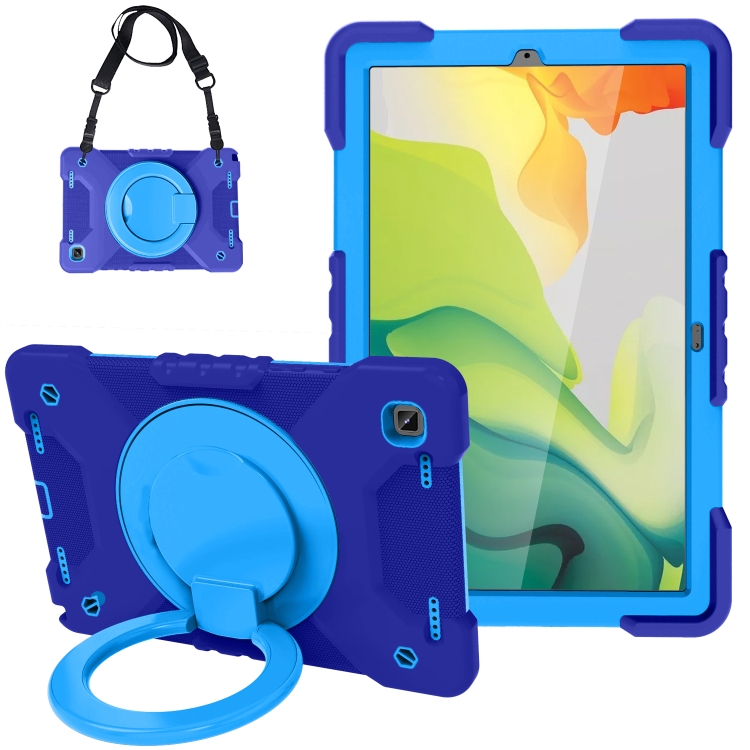 

For Samsung Galaxy Tab A7 10.4 (2020) T500 / T505 Shockproof Colorful Silicone + PC Protective Case with Holder & Shoulder Strap & Pen Slot(Navy Blue + Blue)