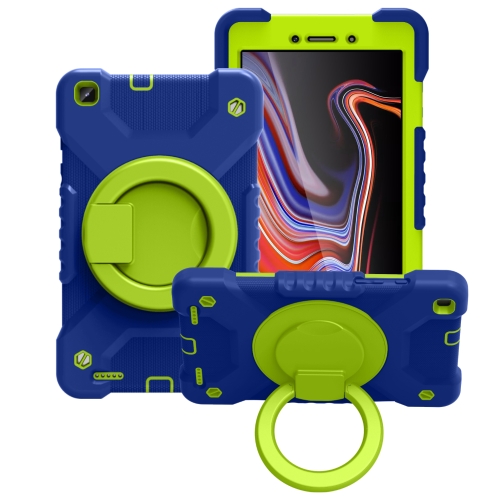 

For Samsung Galaxy Tab A 8.0 (2019) T290 / T295 Shockproof Colorful Silicone + PC Protective Case with Holder & Shoulder Strap & Pen Slot(Navy Blue + Grass Green)