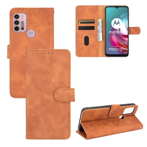 

For Motorola Moto G30 / G10 Solid Color Skin Feel Magnetic Buckle Horizontal Flip Calf Texture PU Leather Case with Holder & Card Slots & Wallet(Brown)