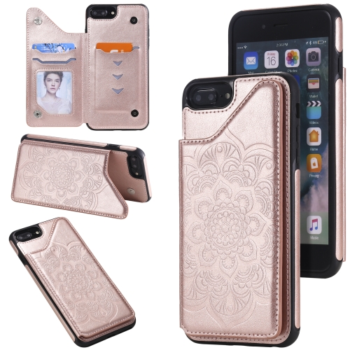 

Flower Embossing Pattern Shockproof Protective Case with Holder & Card Slots & Photo Frame For iPhone 8 Plus / 7 Plus(Rose Gold)