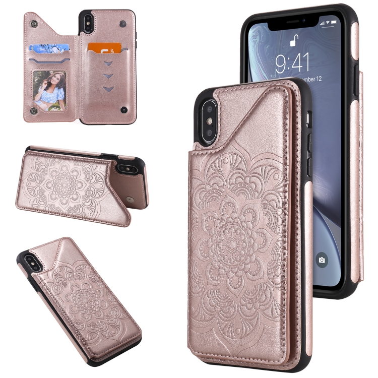 

Flower Embossing Pattern Shockproof Protective Case with Holder & Card Slots & Photo Frame For iPhone XS Max(Rose Gold)