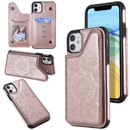 

Flower Embossing Pattern Shockproof Protective Case with Holder & Card Slots & Photo Frame For iPhone 11(Rose Gold)