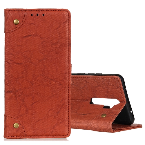 

For OPPO A9 (2020) Copper Buckle Retro Crazy Horse Texture Horizontal Flip Leather Case with Holder & Card Slots & Wallet(Brown)