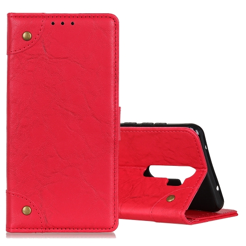 

For OPPO A9 (2020) Copper Buckle Retro Crazy Horse Texture Horizontal Flip Leather Case with Holder & Card Slots & Wallet(Red)