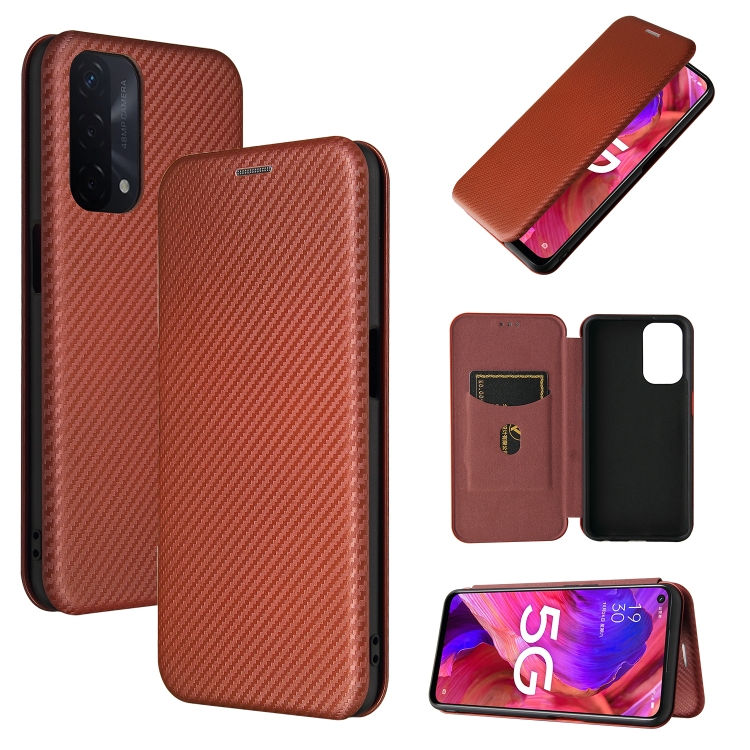

For OPPO A93 5G Carbon Fiber Texture Magnetic Horizontal Flip TPU + PC + PU Leather Case with Card Slot(Brown)