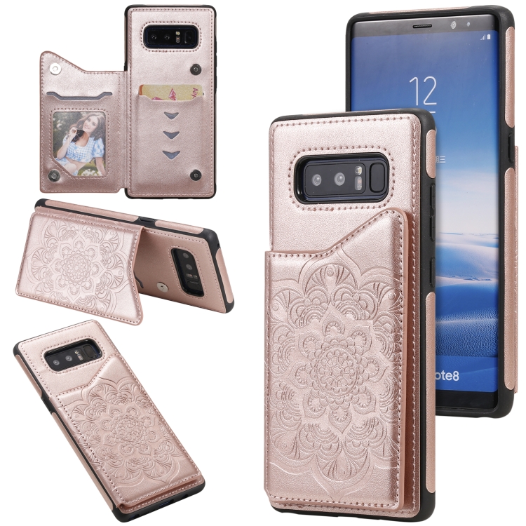 

For Samsung Galaxy Note 8 Flower Embossing Pattern Shockproof Protective Case with Holder & Card Slots & Photo Frame(Rose Gold)