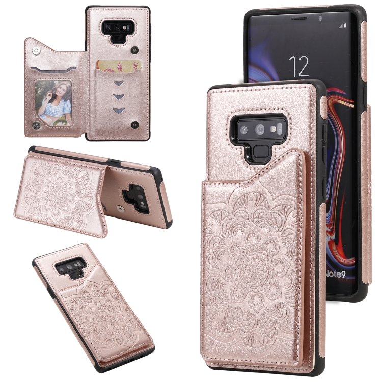 

For Samsung Galaxy Note9 Flower Embossing Pattern Shockproof Protective Case with Holder & Card Slots & Photo Frame(Rose Gold)